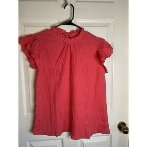 Women’s Pink Sleeveless Cotton Ruffle Blouse Size Medium NWOT